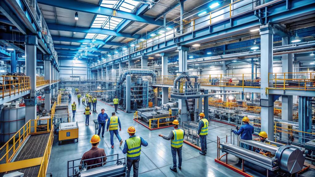 Manufacturing facility with workers and equipment